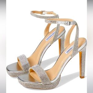 Steve Madden Damar silver rhinestone platform heels